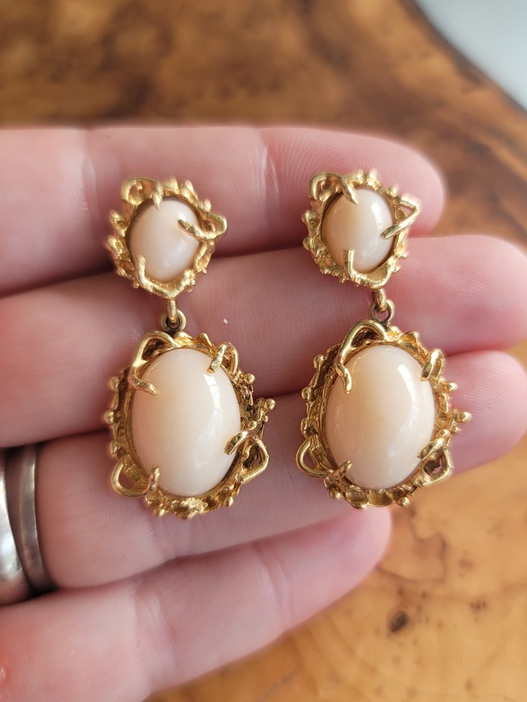 Vintage Coral  Solid 14k Earrings
